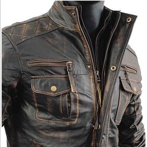 NWT Men’s Leather Vintage Distressed Biker Jacket